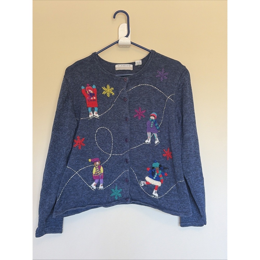 Vintage Classics Marisa Christina Blue Ice Skater Button Front Cardigan Large